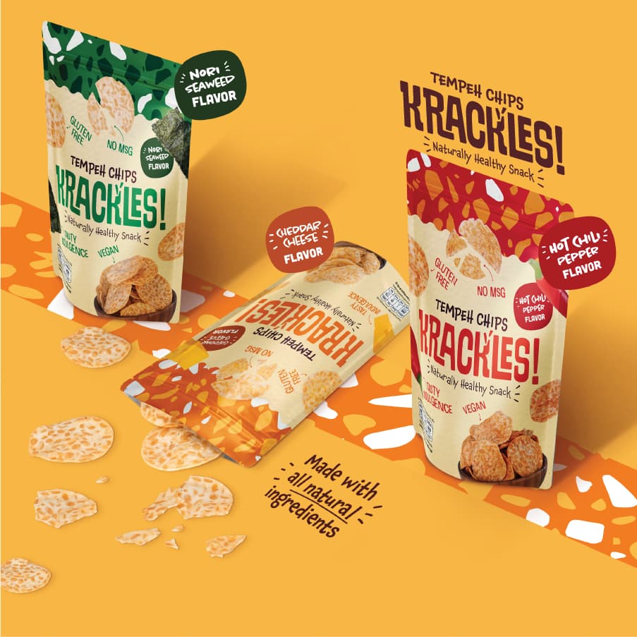 แคร็กเคิลส์ เทมเป้แผ่นกรอบ รสเชดดาร์ชีส 50 กรัม (Krackles! Tempeh Chips Cheddar Cheese Flavor 50g) รูปที่ 2
