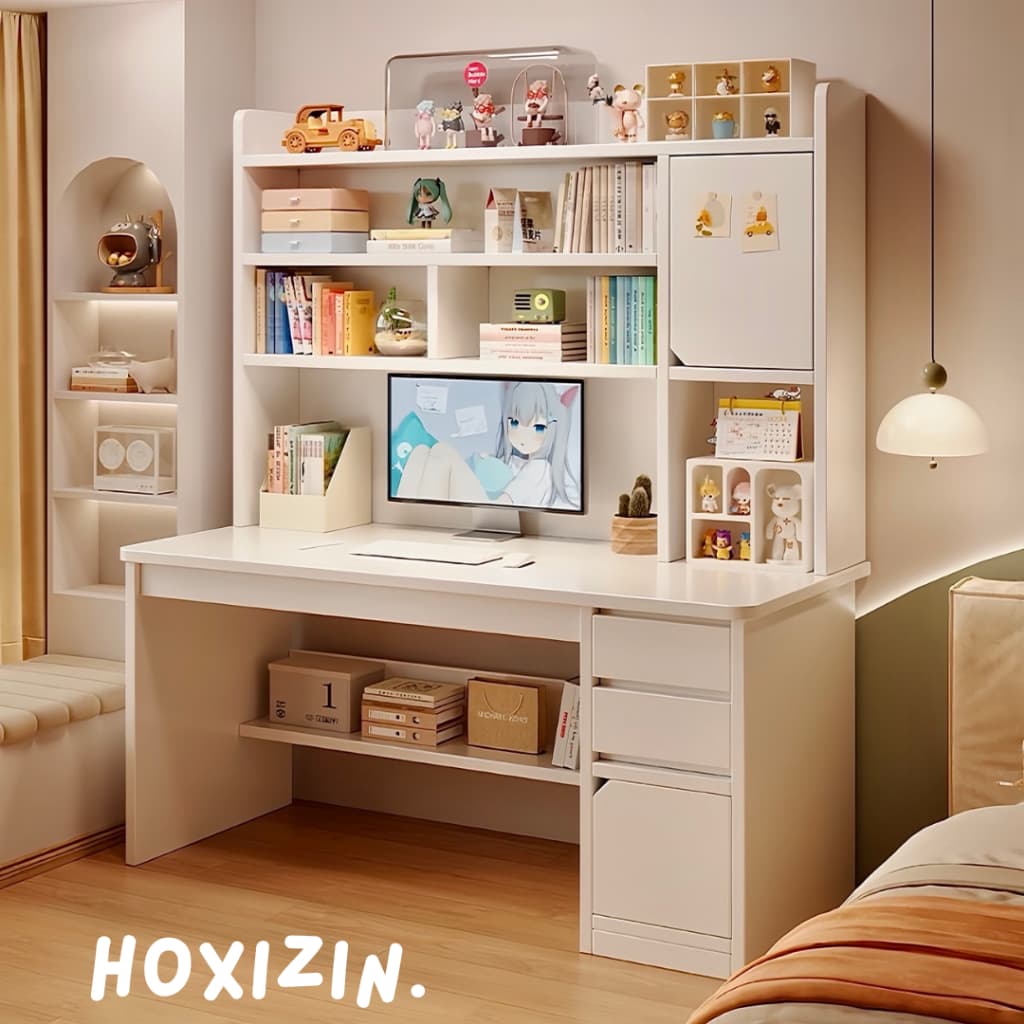 โต๊ะทำงานมีชั้นวางของ โต๊ะคอมพิวเตอร์ เขียนหนังสือ Computer Desk สวยมินิมอล ไม้คุณภาพดี แข็งแรง รูปที่ 1