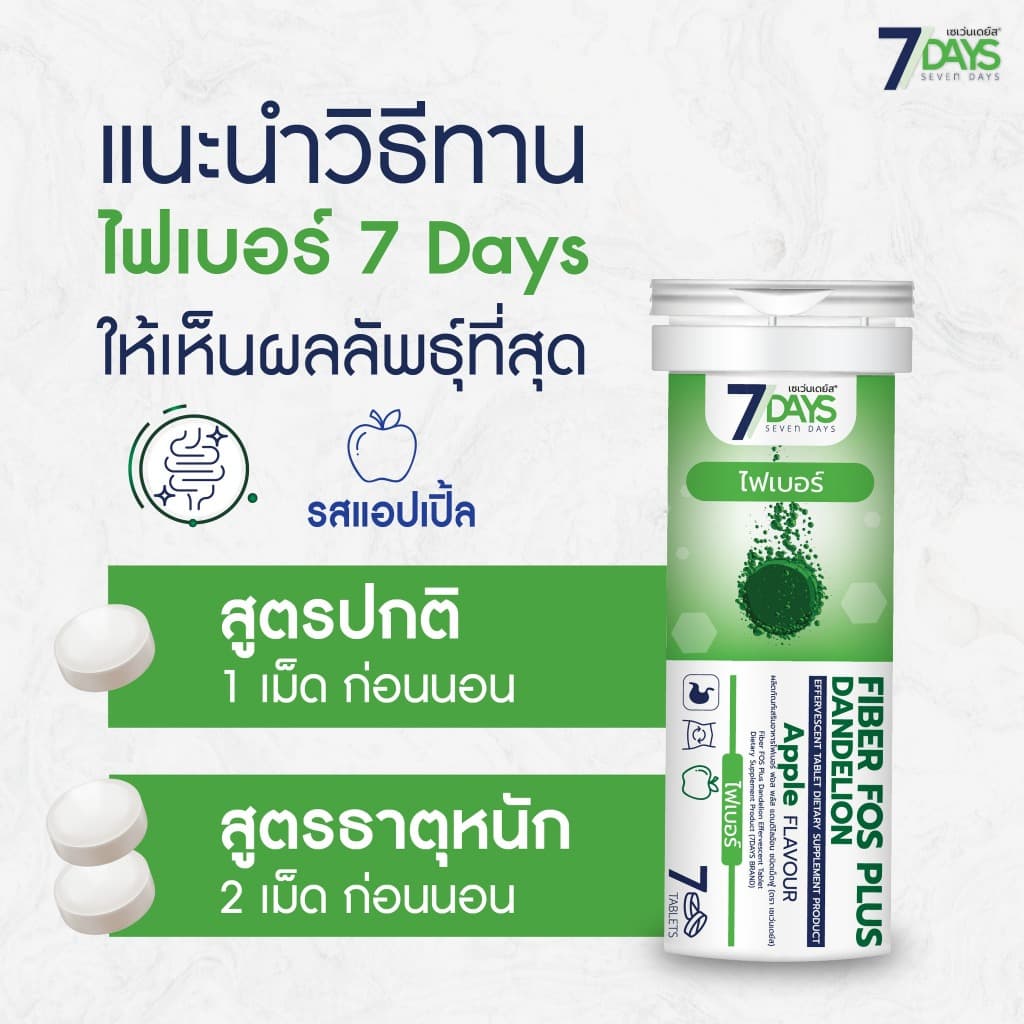 7Days ผลิตภัณฑ์เสริมอาหาร Fiber Fos Plus ไฟเบอร์ ฟอส พลัส แดนดิไลอ้อน ชนิดเม็ดฟู่ รูปที่ 3