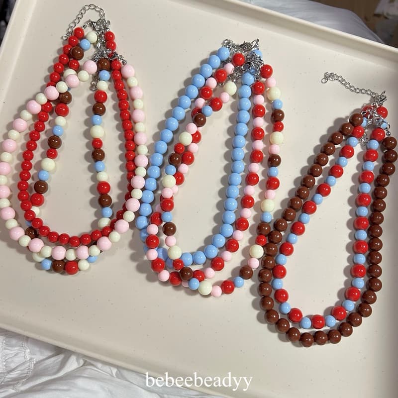 สร้อยคอลูกปัดอะคลีริคเม็ดกลม | สร้อยลูกปัดเม็ดใหญ่ สีสันสดใส รูปที่ 5