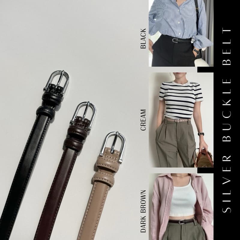 WEAR.SOUL #BT133-Silver Buckle Leather Belt เข็มขัดผู้หญิง รูปที่ 1