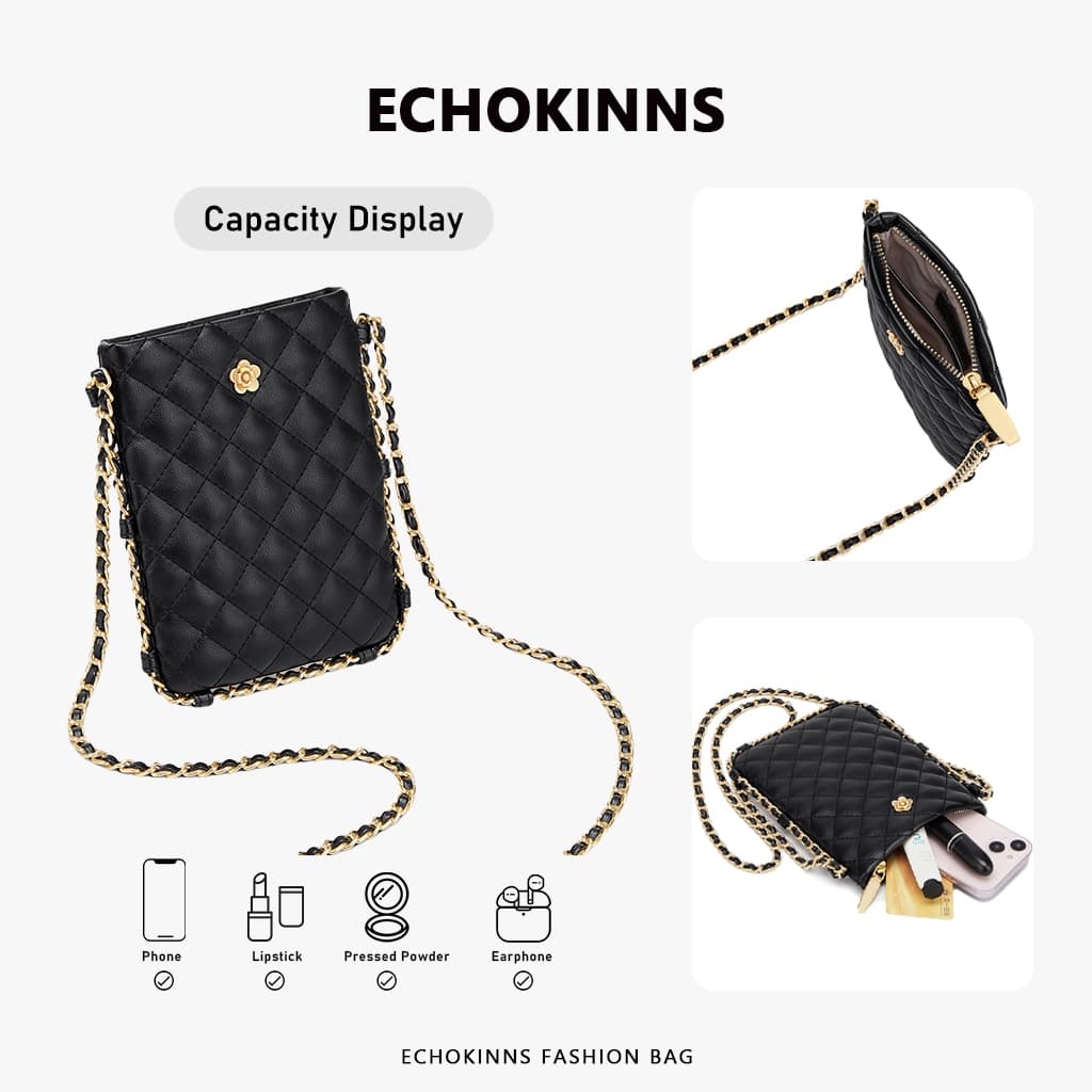 EchoKinns กระเป๋าสะพายข้างผู้หญิง สไตล์เกาหลี พร้อมโซ่ กระเป๋าใส่โทรศัพท์ แฟชั่น กระเป๋าสะพายไหล่ รูปที่ 7