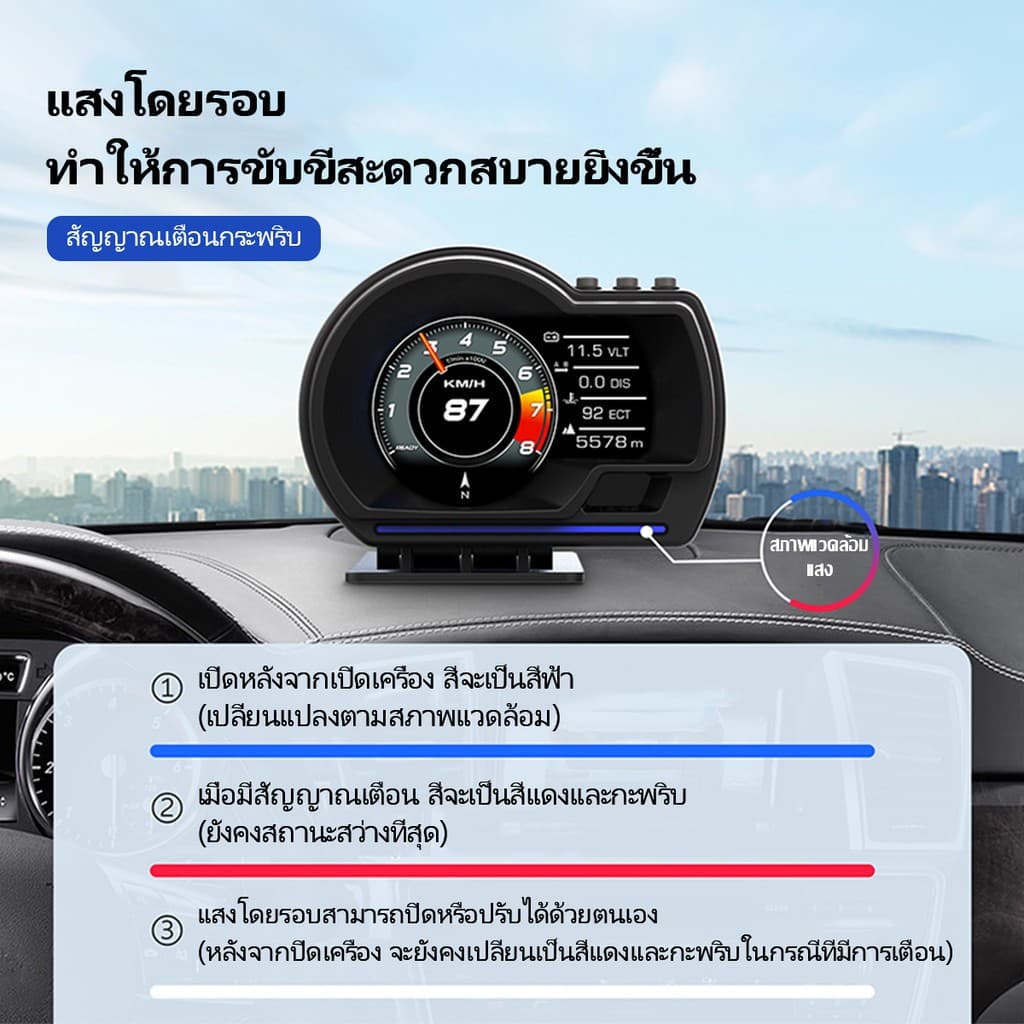 สมาร์ทเกจ OBD2+GPS เมนูภาษาไทย รับประกัน 3 ปี Smart Gauge เกจวัดรถยนต์ Display meter วัดความร้อน รูปที่ 2