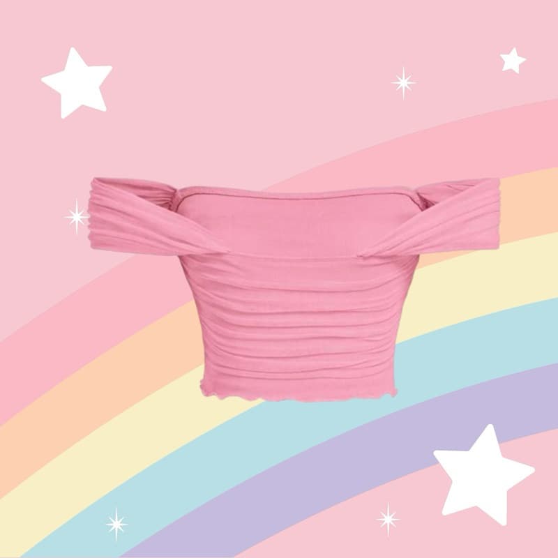 เสื้อเปิดไหล่ ผ้าระบาย สีพาสเทล รูปที่ 6