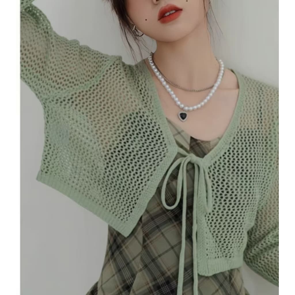 เสื้อแฟชั่นผู้หญิง น่ารักมากชุดใส่เที่ยว เสื้อไหมพรมแขนยาวผู้หญิง แต่งเชือกผูกหน้า สไตล์เกาหลี รูปที่ 4
