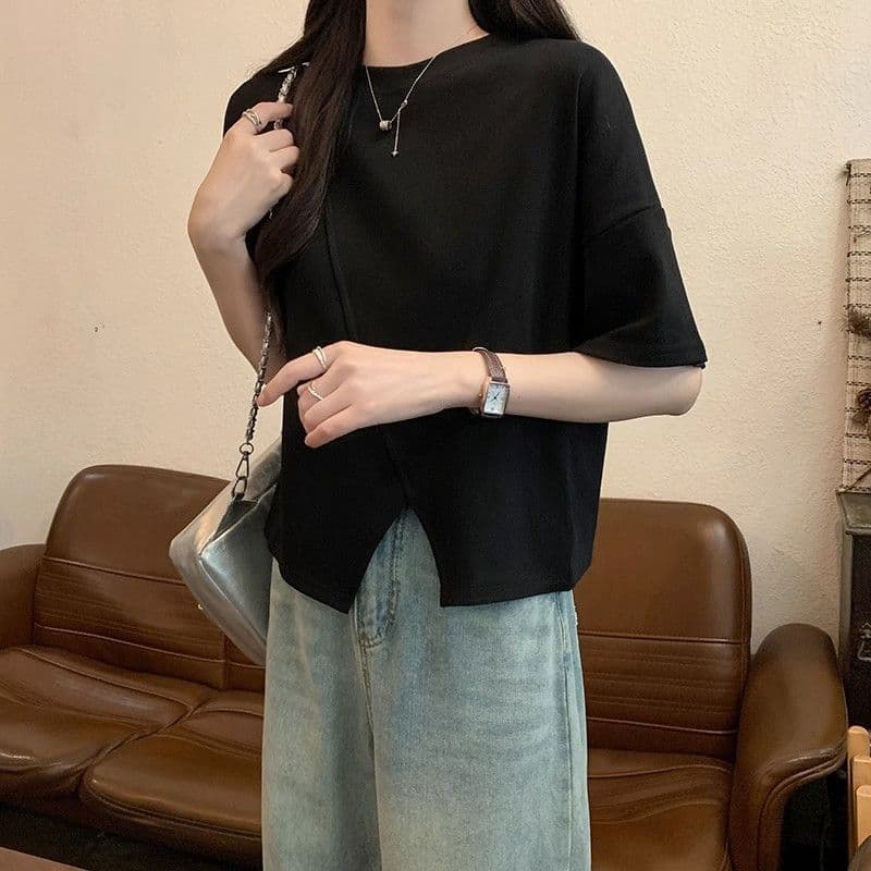 เสื้อครอปน่ารักสไตล์มินิมอลสไตล์เกาหลี สีพื้น oversize เสื้อผ้าสาวอวบไซส์ใหญ่ เสื้อยืดสวยๆผู้หญิงฤดูร้อนแฟชั่นมาใหม่ 3XL รูปที่ 8
