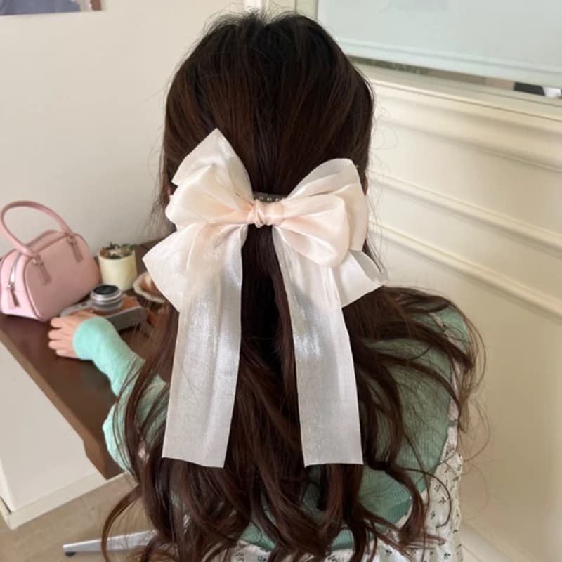 กิ๊ฟติดผม โบว์เน็ตติดผม ขนาดใหญ่ สีสันสดใส ยาวรัดผม หลากสี หวาน สำหรับผู้หญิง เครื่องประดับแฟชั่น รูปที่ 3