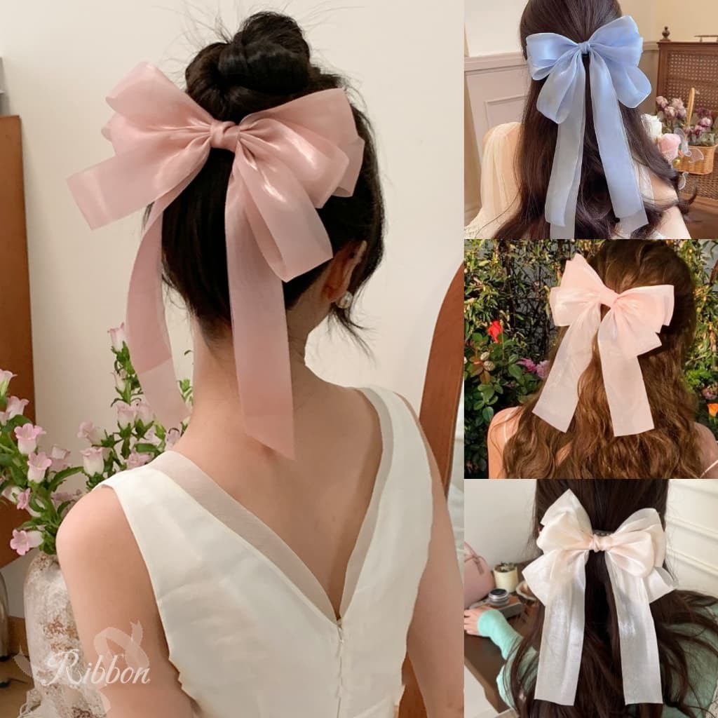 กิ๊ฟติดผม โบว์เน็ตติดผม ขนาดใหญ่ สีสันสดใส ยาวรัดผม หลากสี หวาน สำหรับผู้หญิง เครื่องประดับแฟชั่น รูปที่ 1