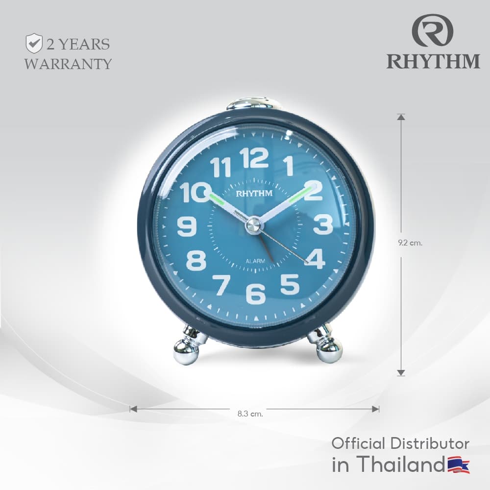 RHYTHM นาฬิกาตั้งโต๊ะกลม มีขา มีไฟ เดินเงียบ ฐานกว้าง 8.3 ซม.-CRE313NR รูปที่ 2
