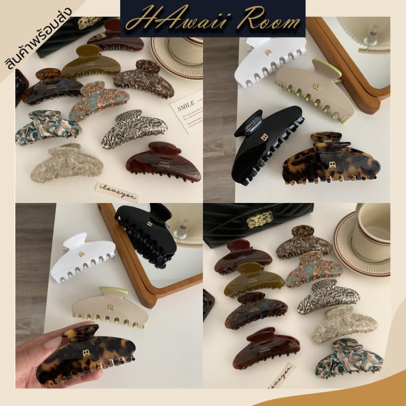 hawaiiroom กิ๊บหนีบผม ลายหินอ่อน สไตล์วินเทจ ทรงปีกผีเสื้อ รูปที่ 1