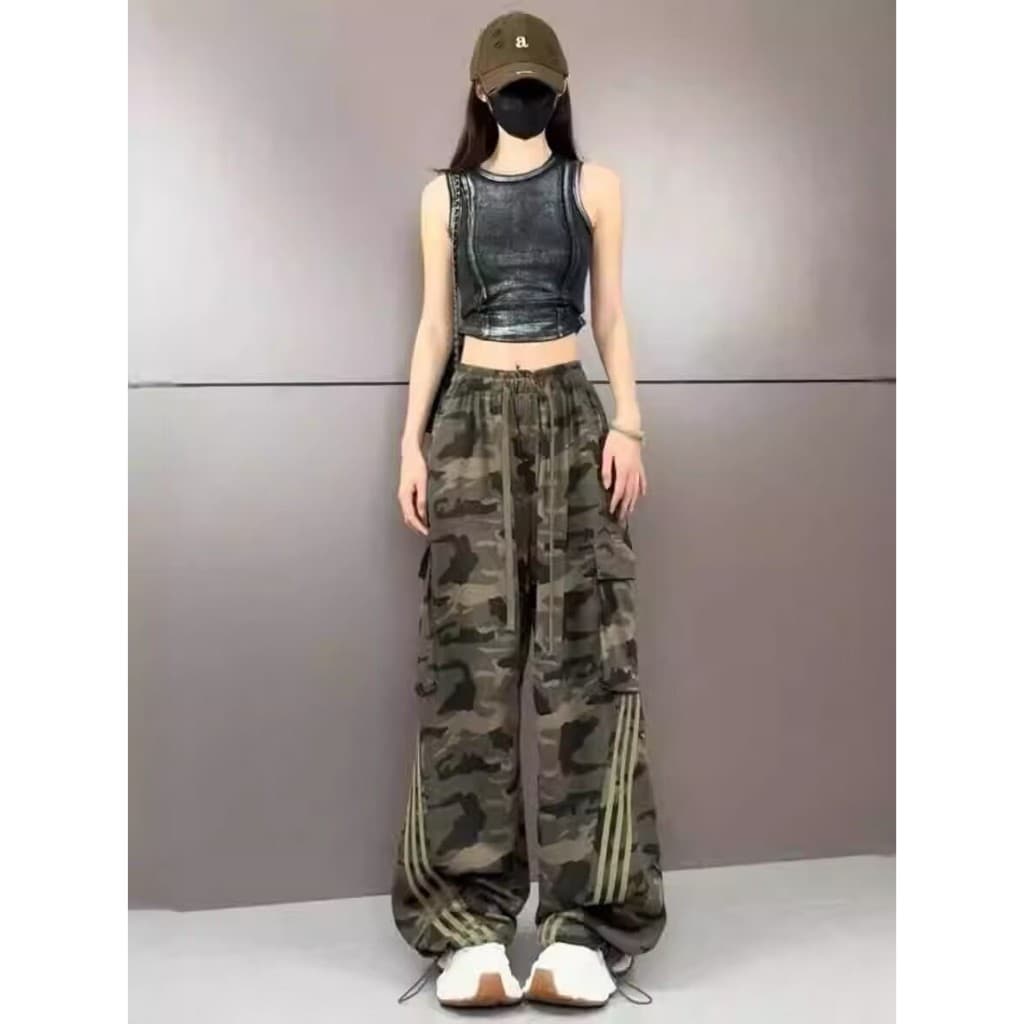 กางเกงคาร์โก้ขายาว S-10XL เอวสม็อคยางยืดมีเชือกรูดข้อเท้า ใส่ได้ทั้งผู้หญิงผู้ชาย รูปที่ 5