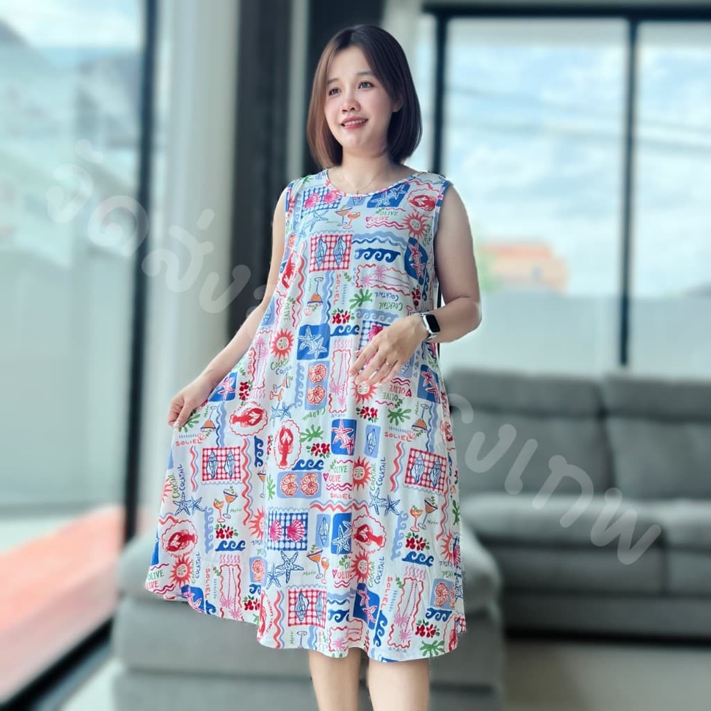 ชุดกระโปรงยาวแขนกุด ผ้านุ่มเด้ง ยืดได้เยอะ อกได้ถึง 50 นิ้ว ใส่สบาย จัดส่งจาก กทม. รูปที่ 2