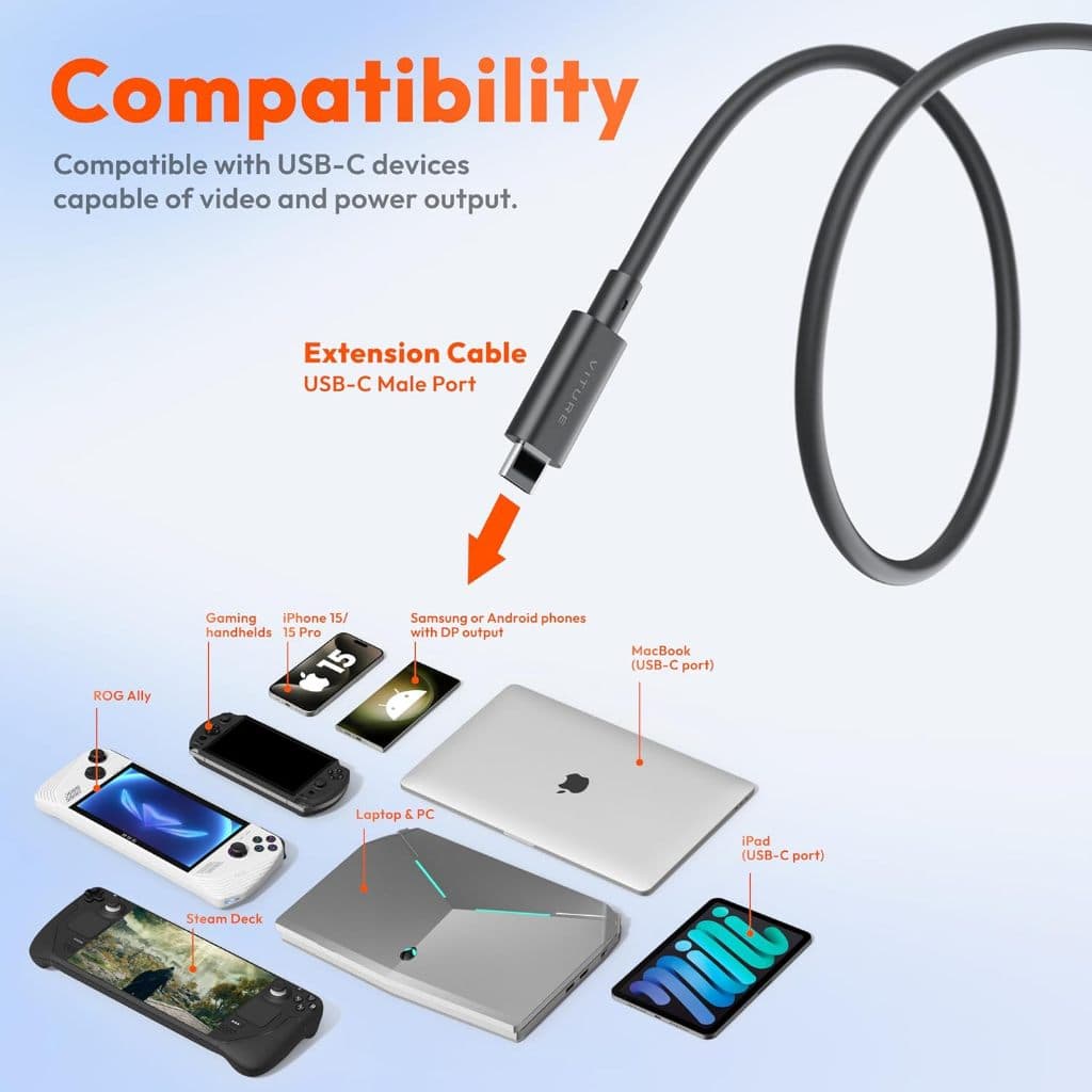 VITURE 50cm USB-C Extension Cable สายเพิ่มขนาดความยาว 50ซม. ระหว่างอุปกรณ์ สำหรับแว่น VITURE XR รูปที่ 4