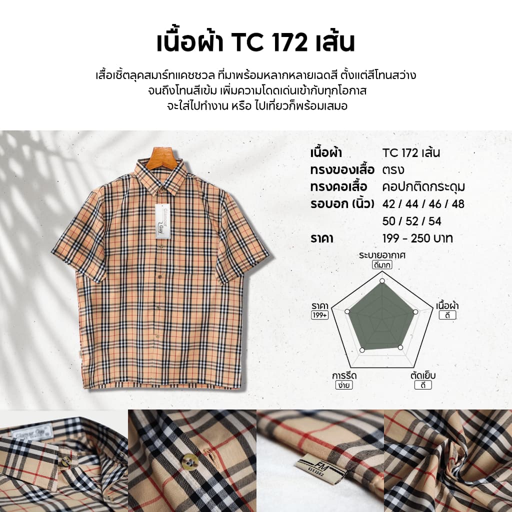 Glamour Guy เสื้อเชิ้ตแขนสั้น ลายสก๊อต ชายตรง ผ้าทอTC172เส้น ใส่ทำงาน มีไซส์ใหญ่ รูปที่ 2