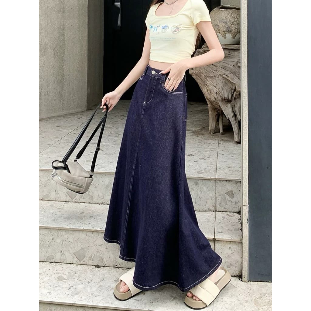 Cicishop กระโปรงยีนส์ยาวทรงหางปลา ให้ลุคคลูๆเก๋ชิคๆ รูปที่ 8