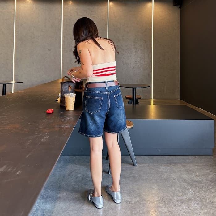 upeachme AIBO JEAN SHORTS กางเกงยีนส์ขาสั้นทรงสามส่วน ใส่ได้ทั้งเอวสูง/เอวกลาง/เอวต่ำ ยีนส์สั้นสีสนิม รูปที่ 4