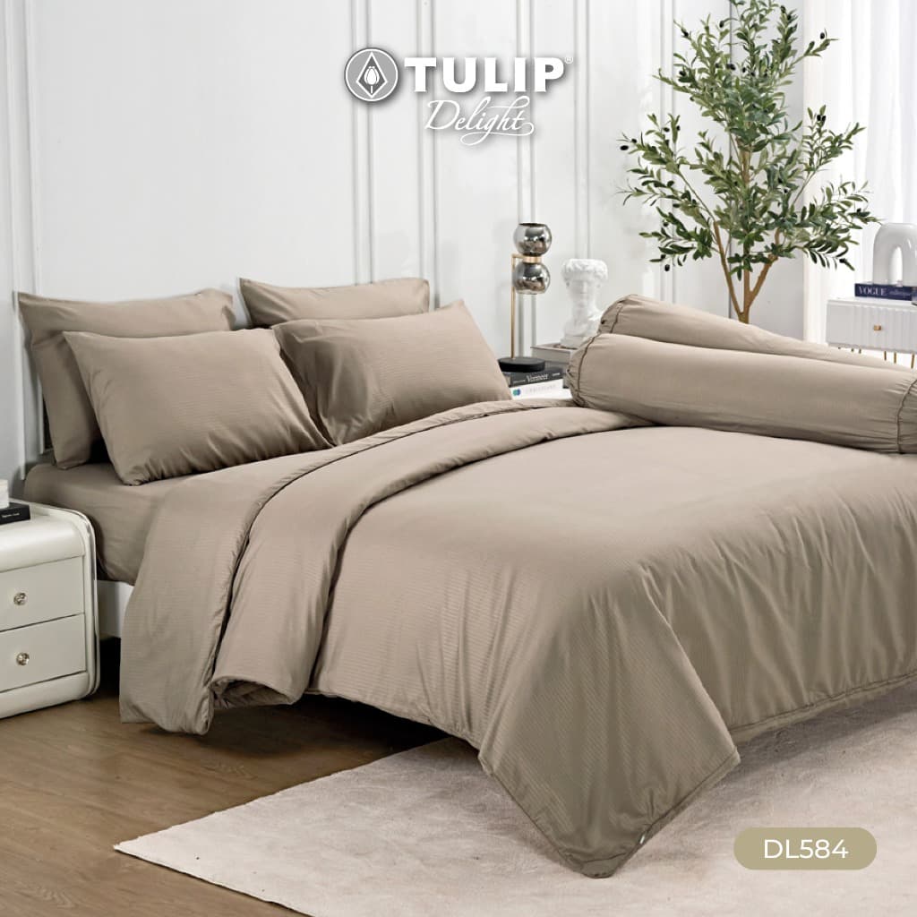 TULIP รุ่นTULIP Delight สีพื้นอัดลาย DL584 มีลายนูนเบาๆ บนเนื้อผ้าสัมผัสได้ ชุดเครื่องนอน ผ้าปูที่นอน ผ้าห่มนวม รูปที่ 1