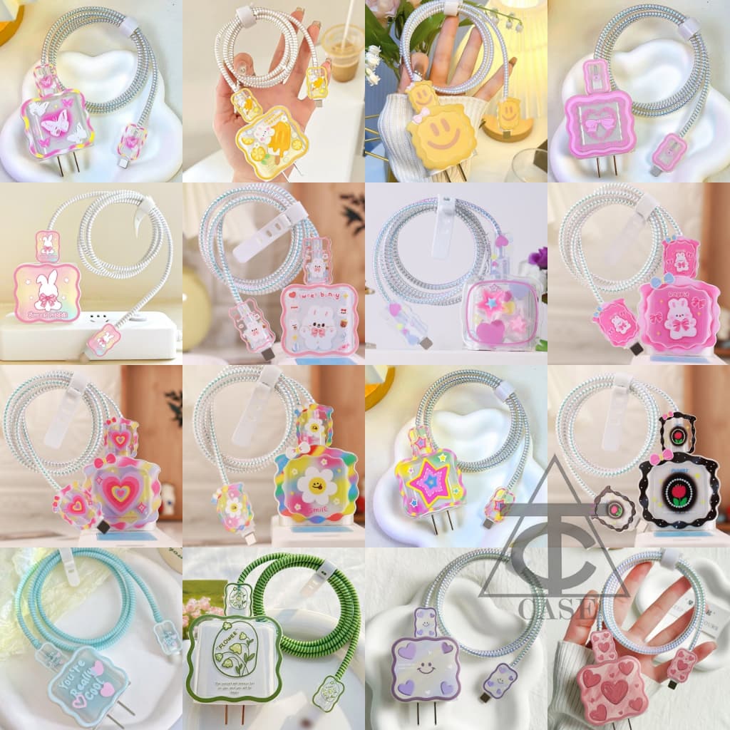 100ลาย+ จากไทย ชุดถนอมสายชาร์จ ชุดเเต่งสาย สำหรับ หัวชาร์จ 18วัต 20วัต เคสอะเเดปเตอร์ Adapter 20w 18w รูปที่ 3