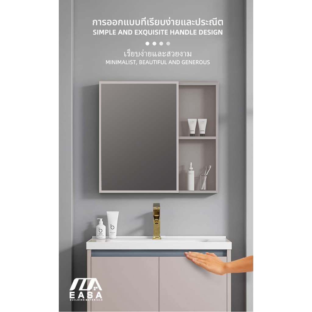 805 NEW จัดส่งในกรุงเทพฯ, ประเทศไทย อ่างล้างหน้าห้องน้ำจากหินอ่อนตู้ อ่างล้างหน้าเซรามิก ตู้ห้องน้ําสไตล์ครีม ตู้กระจกอั รูปที่ 7