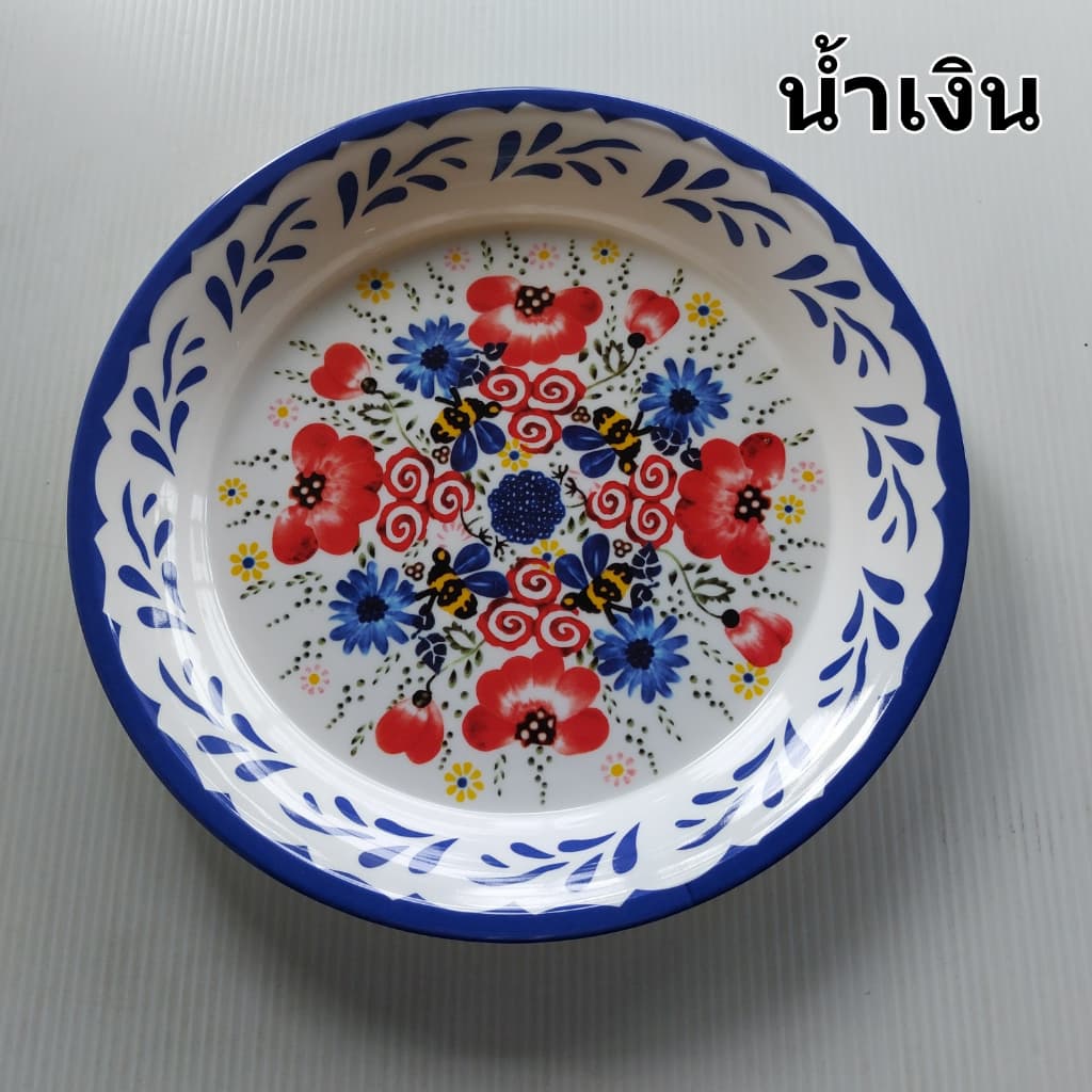 จานถาดเมลามีน 10 นิ้ว ลายดอกไม้ จานถาดใส่อาหาร ถาดส้มตำ จานอาหารตามสั่ง รูปที่ 4