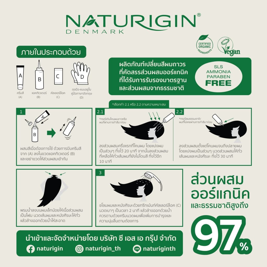 NATURIGIN Dark Brown 3.0 สีน้ำตาลเข้ม สีผมออร์แกนิค นำเข้าจากเดนมาร์ก ทำได้เองที่บ้าน รูปที่ 6