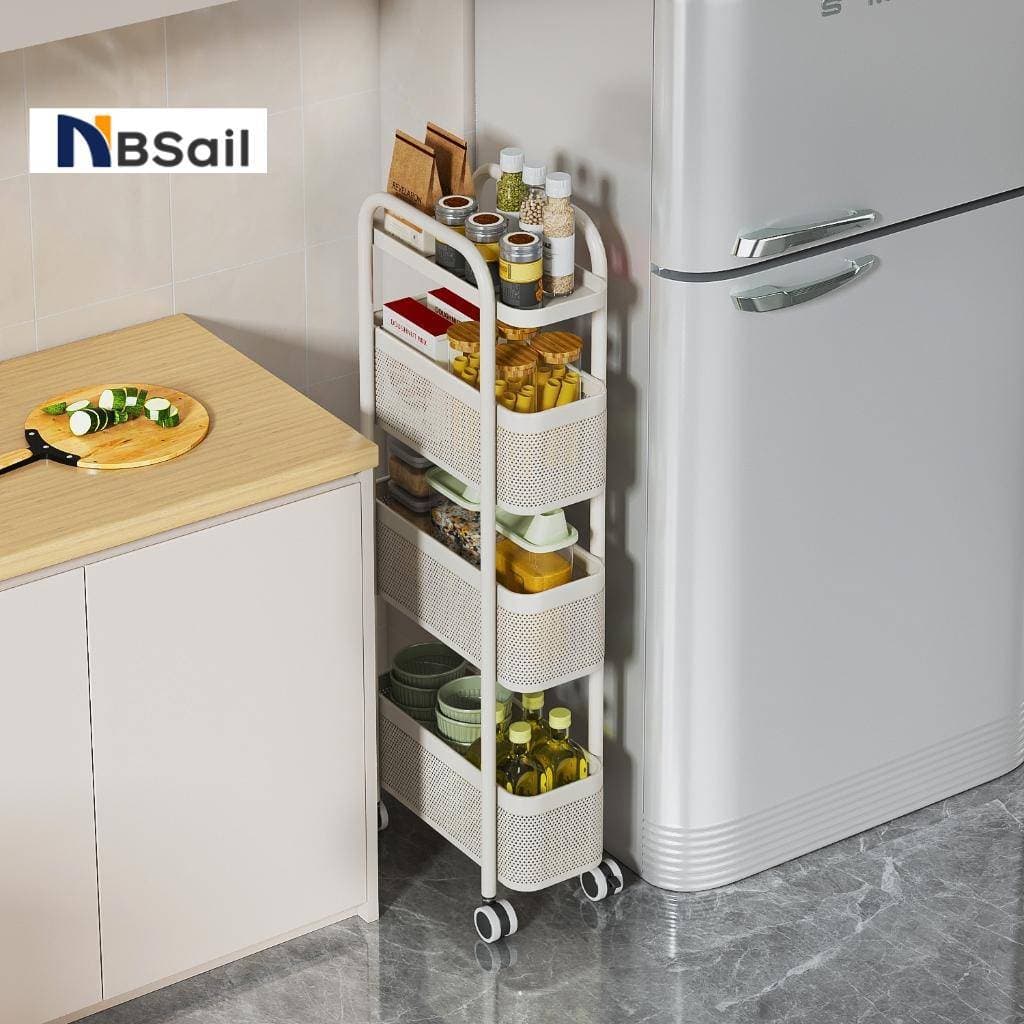 NBsail ชั้นวางของ 3/4/5ชั้น รถเข็นเข้ามุม ชั้นวางเครื่องเทศในครัว ไม่ต้องติดตั้ง มาพร้อม ดึงได้ รูปที่ 1