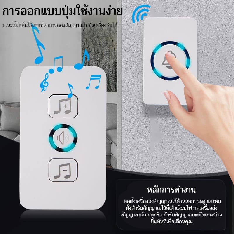กริ่งประตูไร้สายกันน้ำ ระยะควบคุม 300 เมตร พร้อมไฟ LED 62 ดวง แฟลชสำหรับเรียกเข้าบ้าน รูปที่ 7
