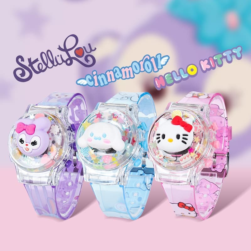 Sanrio นาฬิกาข้อมือเด็ก เด็กมีไฟสายยางเรซิ่นนิ่มสายลายการ์ตูนสามมิติสายนิ่มไม่แข็ง รูปที่ 7