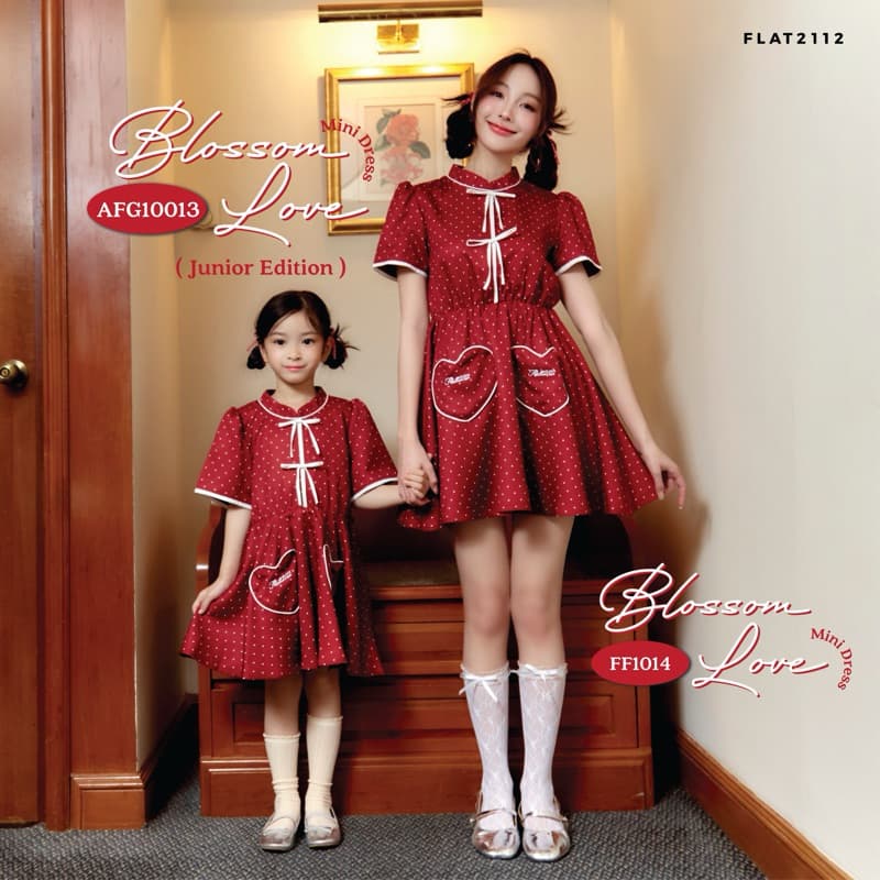 FLAT2112 AFG10013 : BLOSSOM LOVE MINI DRESS ชุดเด็ก ชุดเดรสคอจีน แต่งโบว์ ชุดตรุษจีน รูปที่ 1