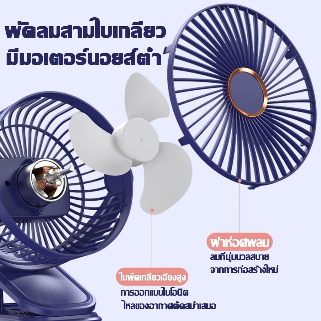 มีลมยาว10มพัดลม usb พัดลมพกพา พัดลมหนีบ 15000mAh มอเตอร์เยอรมัน มิตรกับสิ่งแวด 4สี หนีบรถเข็นเด็กได้ Desktop Fan รูปที่ 8