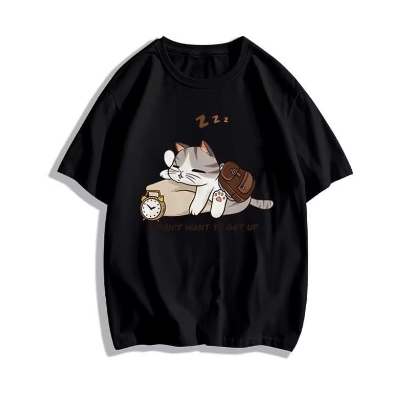 NEW CAT เสื้อยืดคอกลมแขนสั้น ลายแมวหลับ ผ้านิ่มใส่สบาย ES404 รูปที่ 3