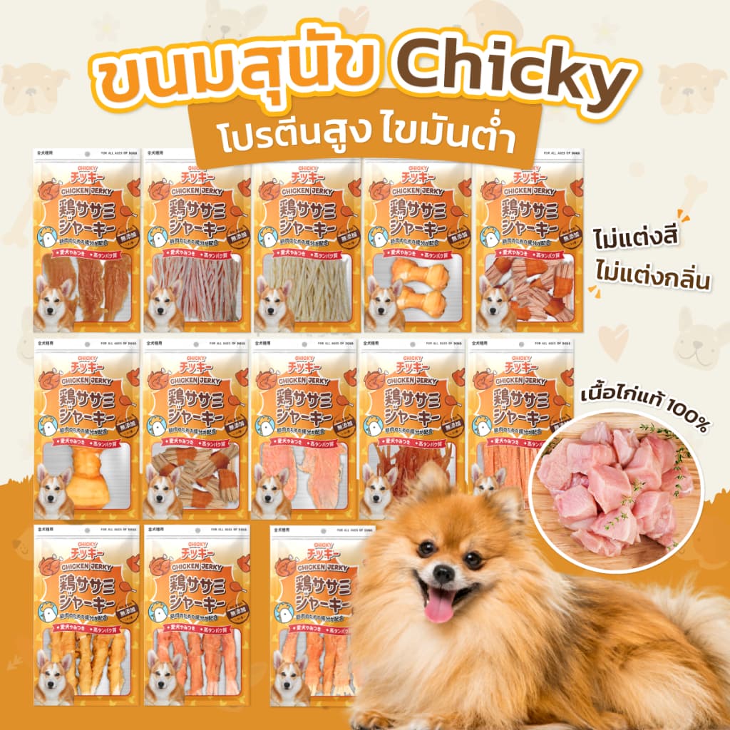 ขนมสุนัข Chicky 30-60 กรัม เนื้อสัตว์แท้100% เกรดพรีเมี่ยม ไม่เค็ม ช่วยขัดฟัน ทานง่าย ทุกช่วงวัย รูปที่ 2