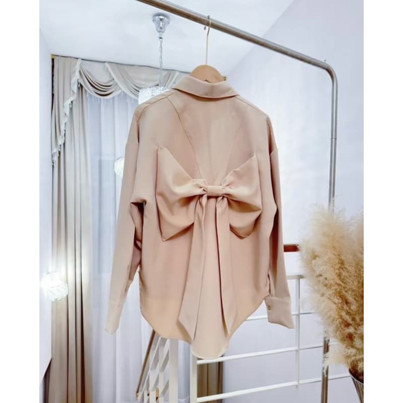 เสื้อเชิ้ตแขนยาว !! ผูกโบว์หลัง สีสดใส Over size รูปที่ 7