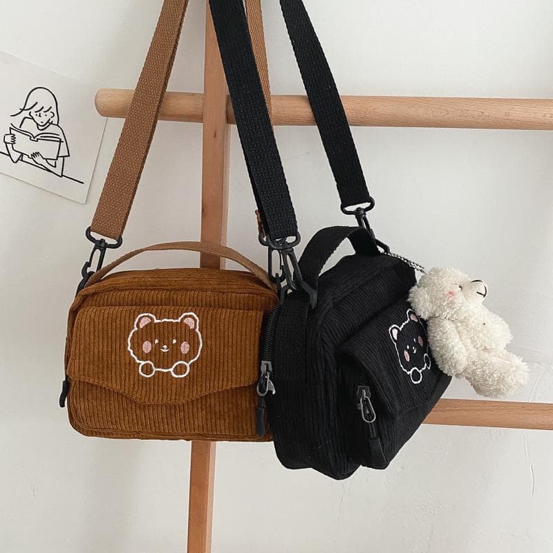 ซื้อ<1แถม1>99บาท กระเป๋าสะพายข้างผ้าลูกฟูก ลายหมีน่ารัก มี4สี รูปที่ 6