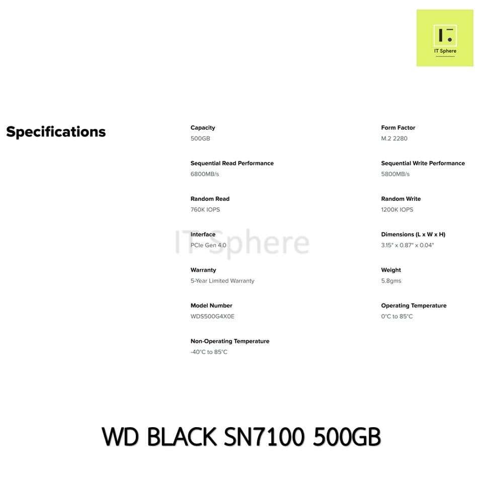 SSD M.2 WD BLACK SN7100 1TB NVMe GEN 4 เอสเอสดี SN 7100 SNWDS200T4X0E WDS100T4X0E WDS500G4X0E ไอที สเฟียร์ รูปที่ 6