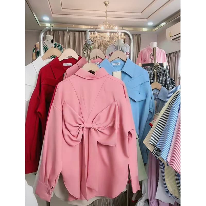 เสื้อเชิ้ตแขนยาว !! ผูกโบว์หลัง สีสดใส Over size รูปที่ 3