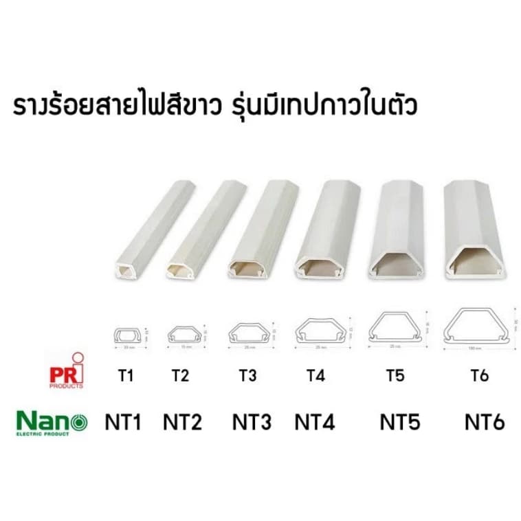 *PJRW**ยกเซ็ต10เส้น ยี่ห้อ NANO รางเก็บสายไฟ มีเทปกาวในตัว สีขาว ทรงคางหมู รางร้อยสายโทรศัพท์ รูปที่ 2