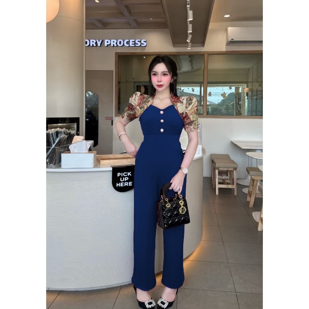 สินค้าพร้อส่ง ชุดเซตผ้าวูลเวฟ เสื้อคอระหงส์แขนแต่งผ้าทอแต่งย่นแต่งกระดุมมุก+กางเกง รูปที่ 6