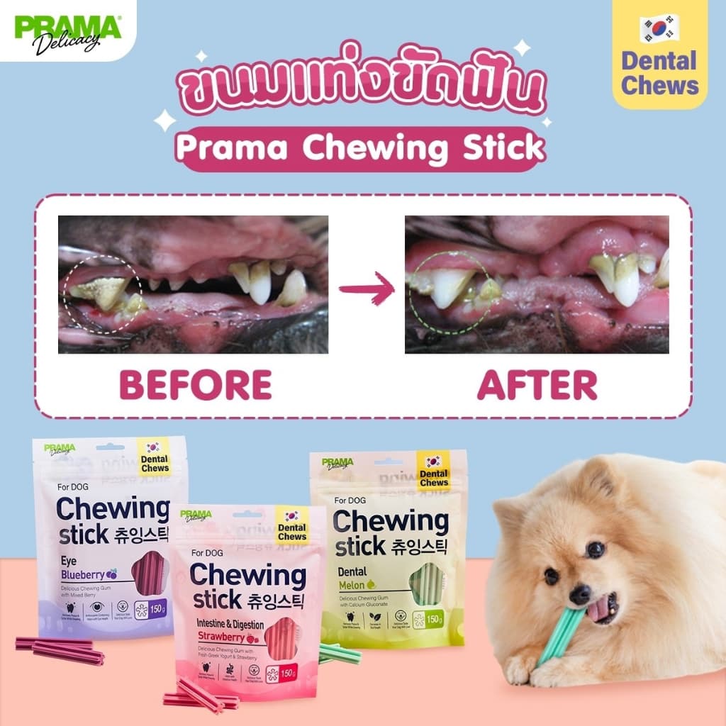 Prama Chewing Stick ขนมขัดฟันสุนัข จากประเทศเกาหลี ช่วยลดคราบพลัคและหินปูน มี 3 รสชาติ ขนาด 8g รูปที่ 5