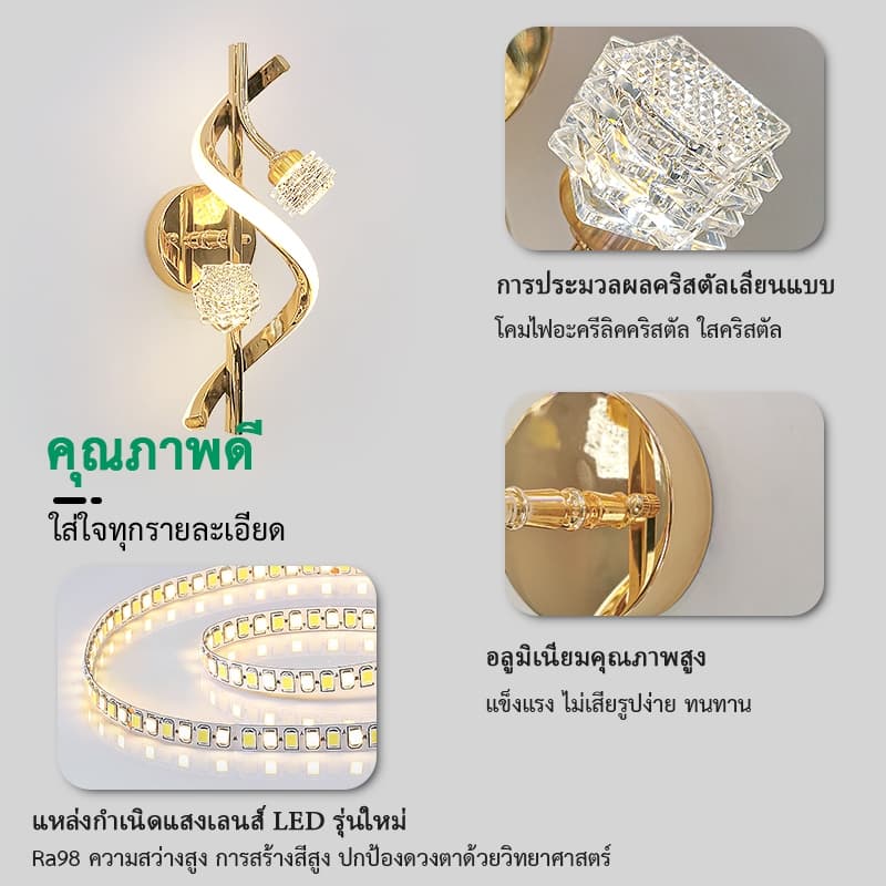 GEJIESE 3สี ไฟติดผนัง คริสตัลไฟติดผนัง ไฟled ไฟหัวเตียง ไฟห้องนอน ไฟกลางคืน แต่งห้องนอน แบบมินิมอล ของแต่งบ้าน โคมไฟคริส รูปที่ 7