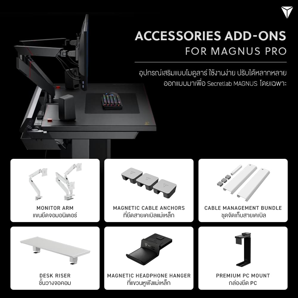 Secretlab MAGNUS Pro Pure White —โต๊ะคอมปรับระดับไฟฟ้า สีขาว รูปที่ 7