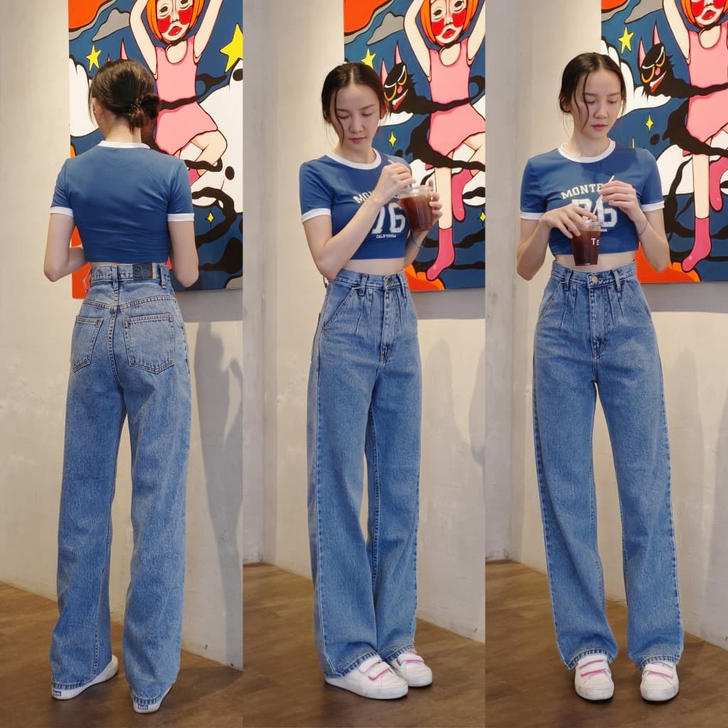 กางเกงยีนส์เอวสูงทรงกระบอกจับจีบ รุ่น Pleated Jeans รูปที่ 1