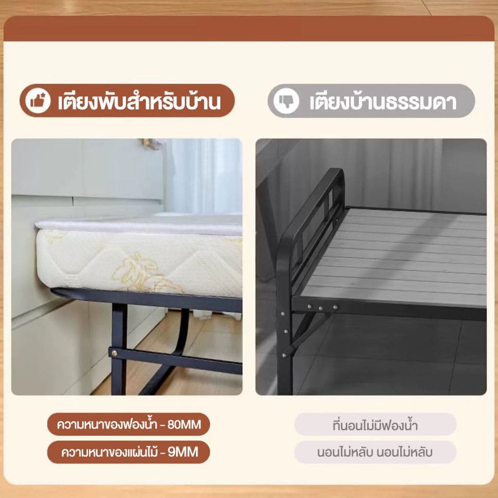 HOMEBU เตียงเสริม เตียงนอนพับได้ เตียงเสริมโรงแรมอเนกประสงค์ เตียงโรงแรม 200KG folding bed เปิดและใช้งานได้ตลอดเวลา รูปที่ 9