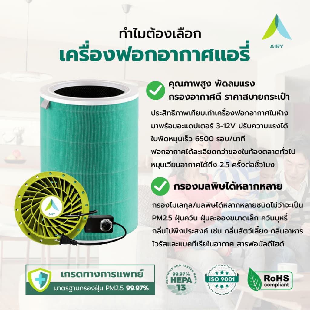 เครื่องฟอกอากาศ DIY ใช้แทนเครื่องฟอกอากาศMI พร้อมอแดปเตอร์ ปรับความเร็วลมได้ ไส้กรองอากาศ ไส้กรอง รูปที่ 2