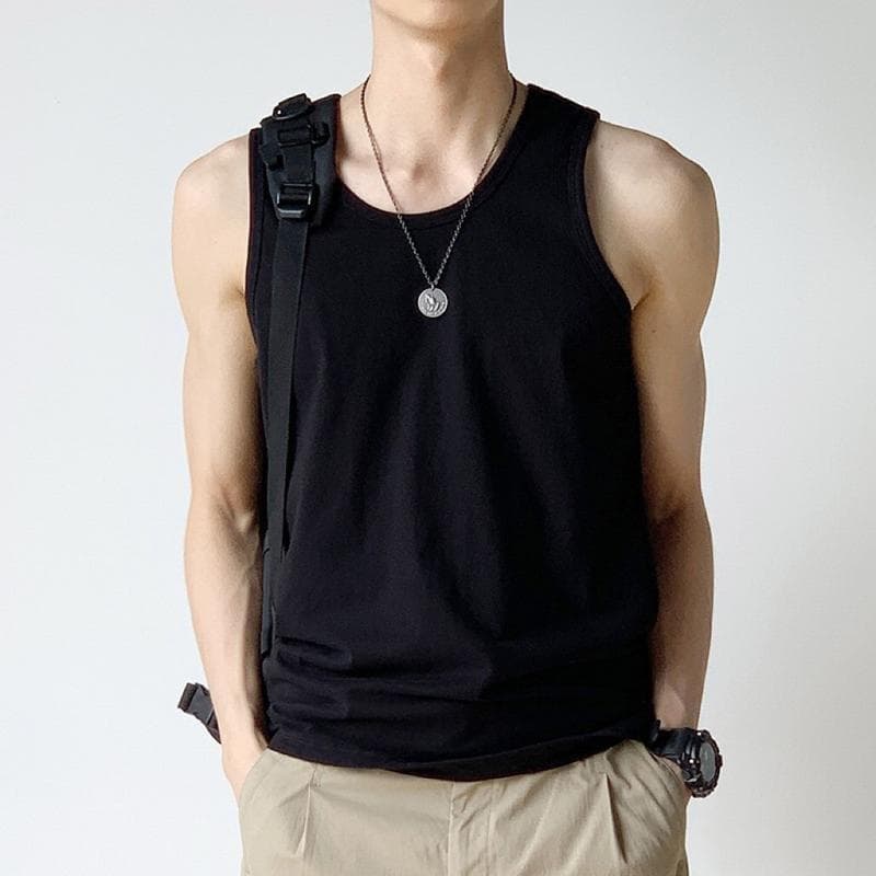 ผู้ชายโพลีเอสเตอร์ธรรมดา Sando Slim Fit เสื้อกั๊กด้านบนมัสลินกล้ามเนื้อพื้นฐาน รูปที่ 4