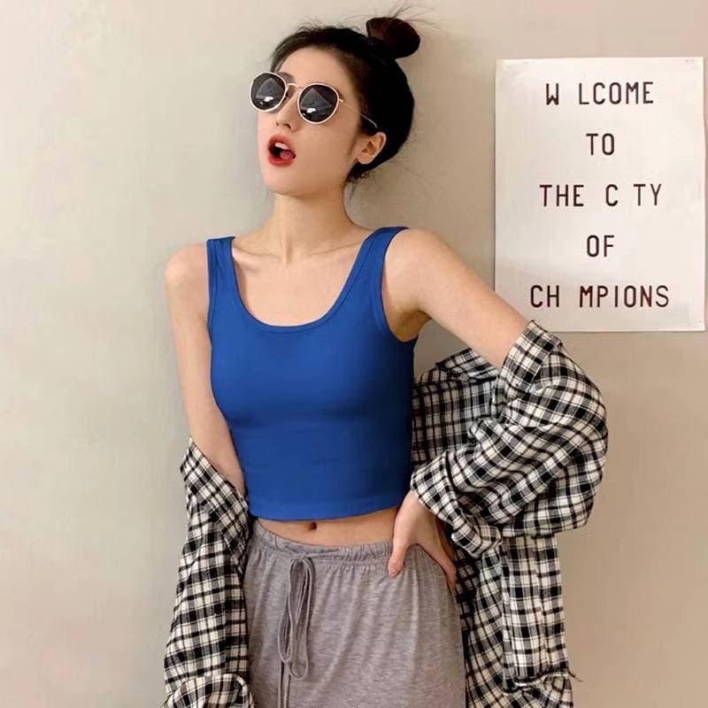 เสื้อกล้ามคอยู เอวลอย เสื้อสปอร์ตบรา ครอปครึ่งตัว สีพื้น ใส่สบายน่ารักมากจ้า รูปที่ 4