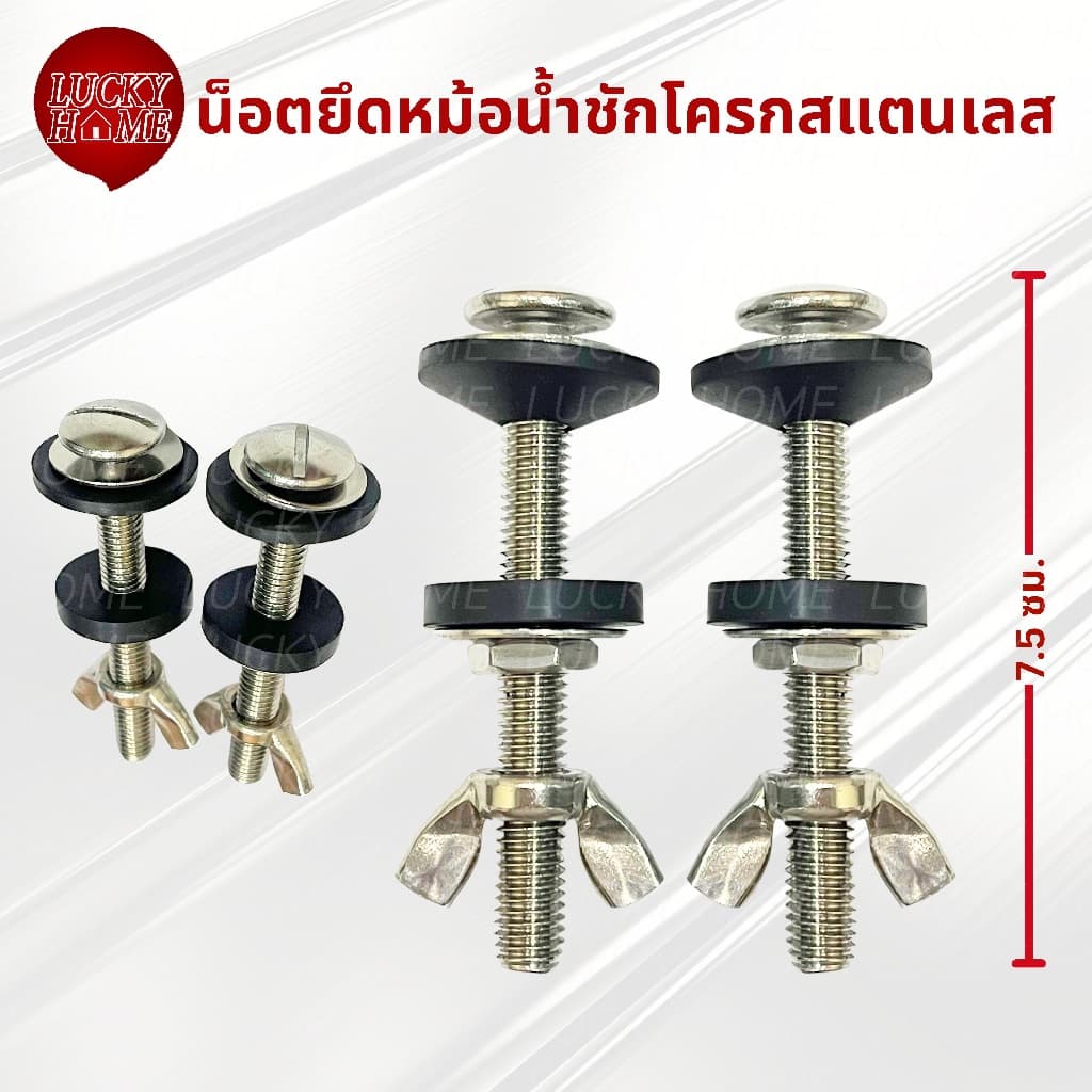 น็อตยึดหม้อน้ำชักโครก ถังน้ำชักโครก แบบสแตนเลสแท้ ไม่เป็นสนิม น็อตยึดถังพักน้ำ น็อตยึดหม้อย้ำชักโครกPVC รูปที่ 2