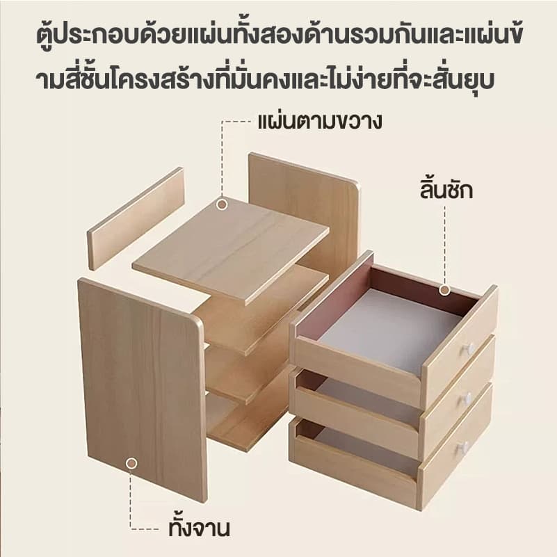 ตู้ข้างเตียง ชั้นวางของข้างเตียง ตู้ลิ้นชัก ตู้หัวเตียง โต๊ะข้างเตียง พร้อมตัวล็อค ชั้นวางของขนาดกะทัดรัดพร้อมลิ้นชัก รูปที่ 6