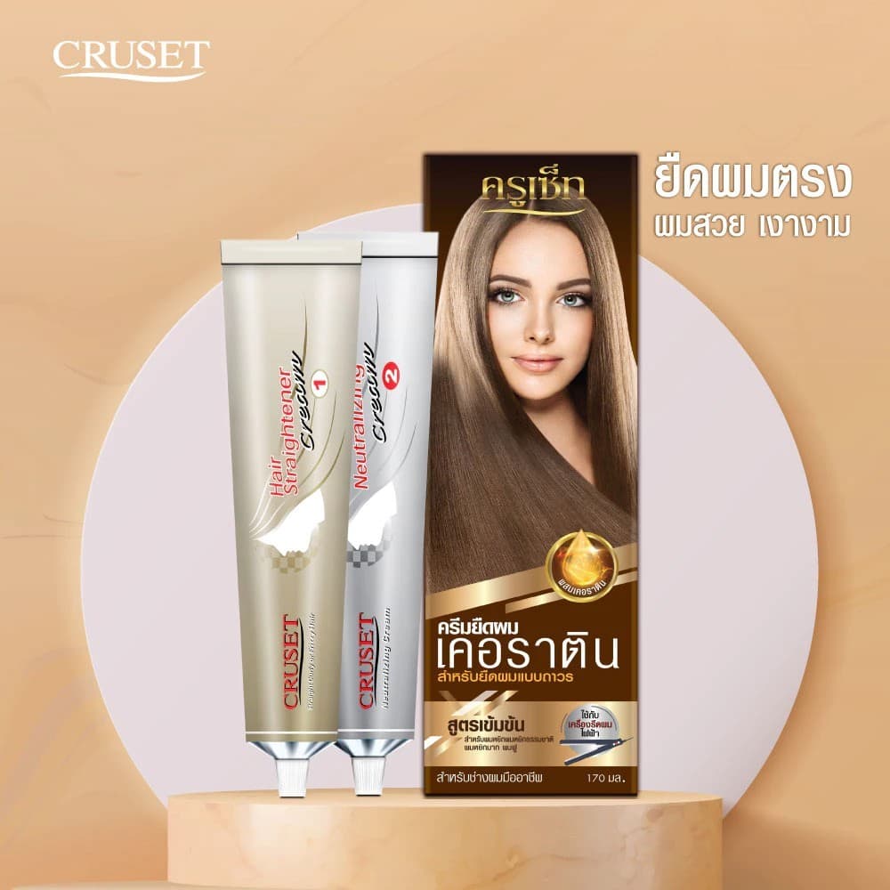 Cruset Keratin Hair Straightener Cream ครูเซ็ท ครีมยืดผม เคอราติน 60 - 170ml ใช้กับเครื่องหนีบผมไฟฟ้า รูปที่ 2