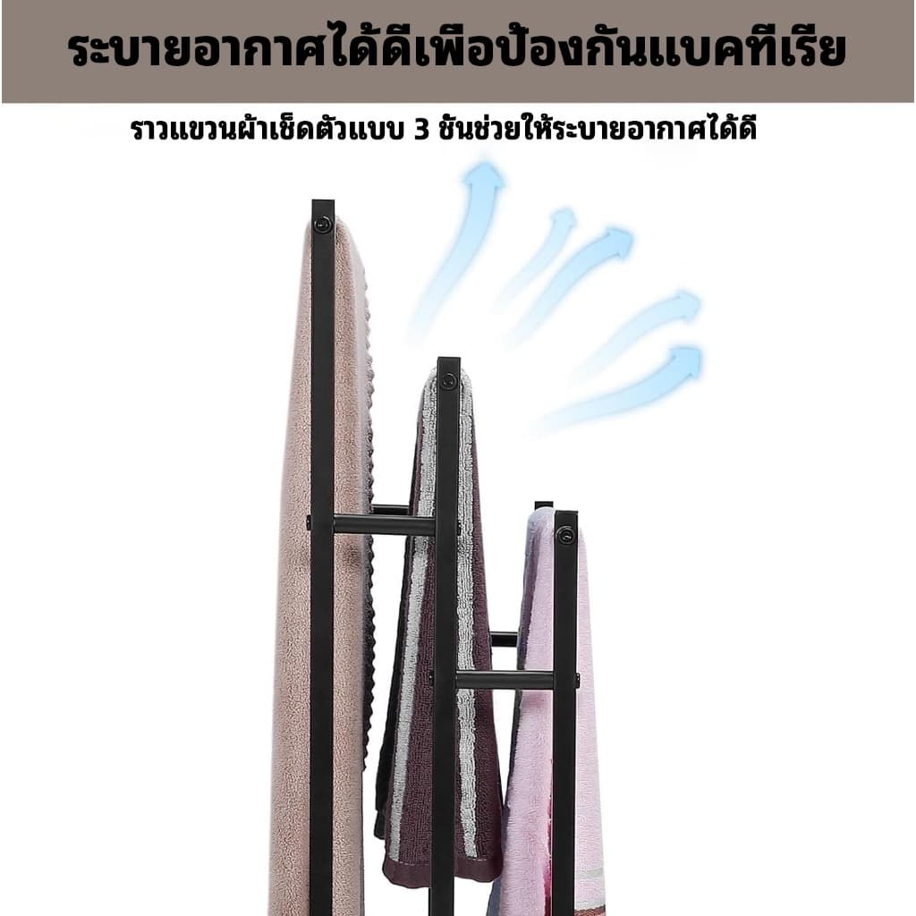 ราวตากผ้าขนหนู 3ชั้น ราวแขวนผ้าเช็ดตัวมีล้อ ประกอบง่าย ขนาด44ซม.x21ซม.x86ซม รูปที่ 6